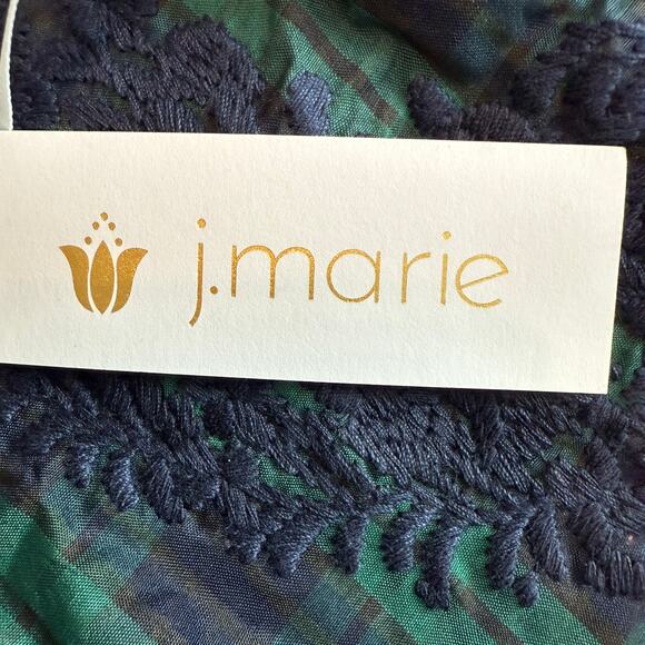 Women's J.Marie Green and Blue Plaid Embroidered Ruffle Sleeve Blouse Size S NEW - Picture 4 of 10